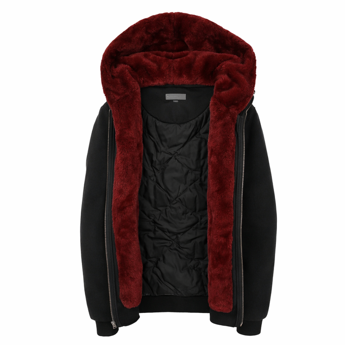 T.O. Collection Adult's Black Quilted X Style Hoodie with Removeable Fur & thumb hole - Burgundy