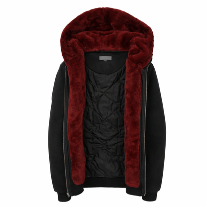 T.O. Collection Adult's Black Quilted X Style Hoodie with Removeable Fur & thumb hole - Burgundy