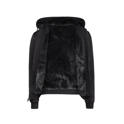 T.O. Collection Adult's Fully Lined Black X Style Hoodie with thumb hole -Black Fur