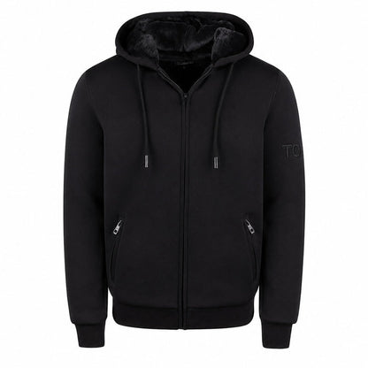 T.O. Collection Adult's Fully Lined Black X Style Hoodie with thumb hole -Black Fur