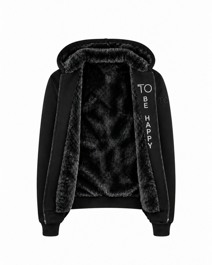 T.O. Collection Adult's Fully Lined Black X Style Hoodie with thumb hole -Black Fur