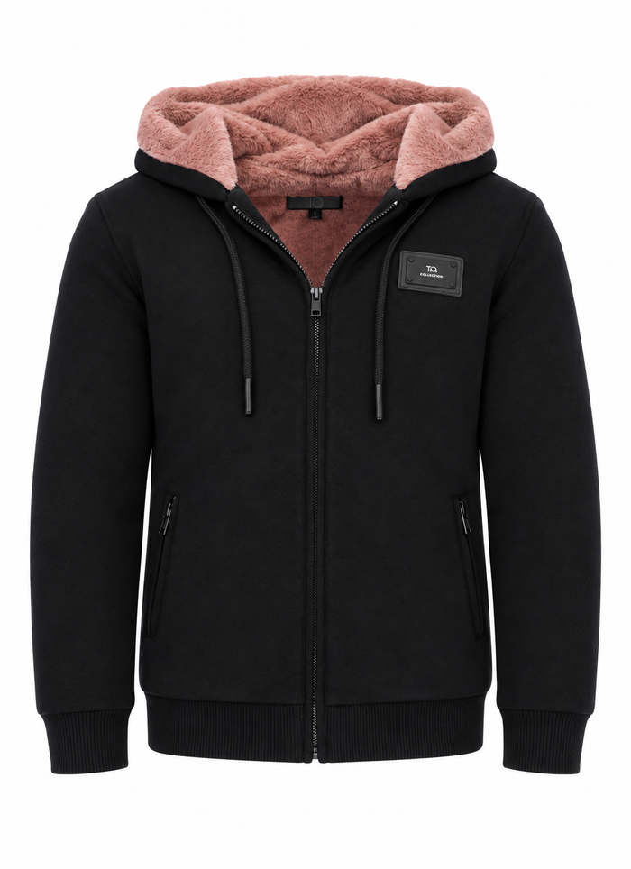 T.O. Collection Adult's Fully Lined Black X Style Hoodie with thumb hole -Mauve Fur