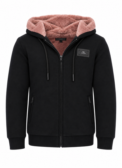 T.O. Collection Adult's Fully Lined Black X Style Hoodie with thumb hole -Mauve Fur