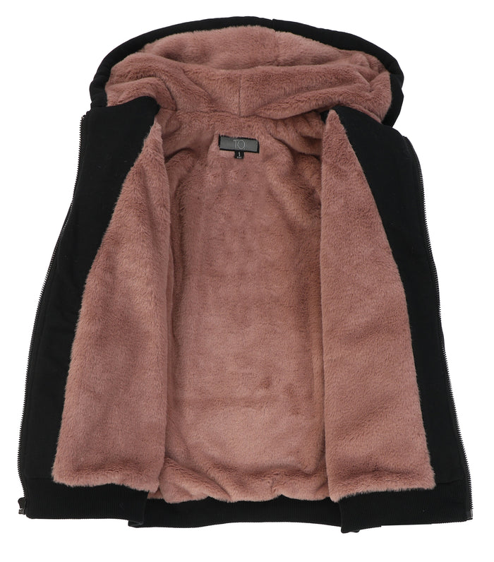 T.O. Collection Adult's Fully Lined Black X Style Hoodie with thumb hole -Mauve Fur