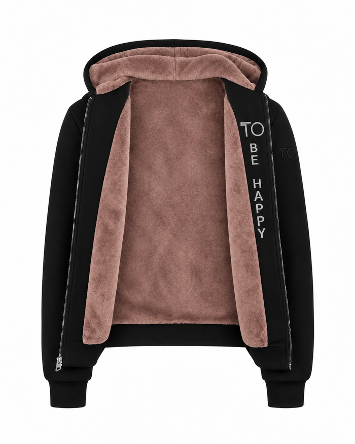 T.O. Collection Adult's Fully Lined Black X Style Hoodie with thumb hole -Mauve Fur
