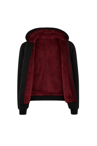 T.O. Collection Adult's Fully Lined Black X Style with thumb hole Hoodie -Burgandy Fur