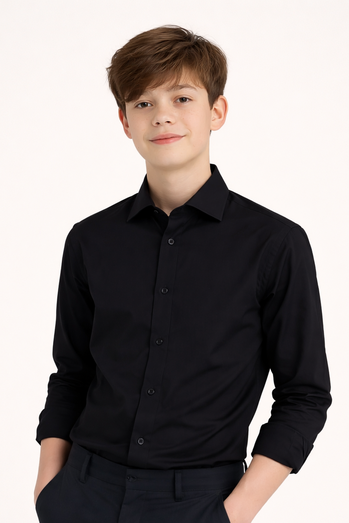 T.O. Collection Boy's Green Label Solid Black Non Iron Shirt