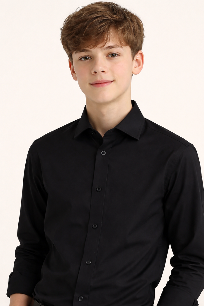 T.O. Collection Boy's Green Label Solid Black Non Iron Shirt