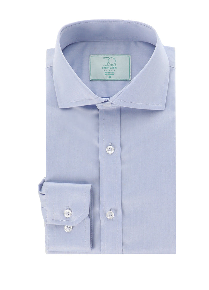 T.O. Collection Boy's Green Label Solid Blue Non Iron Shirt