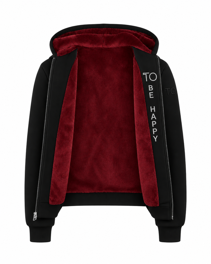 T.O. Collection Kid's Fully Lined Black X Style Hoodie with thumb hole - Burgundy Fur
