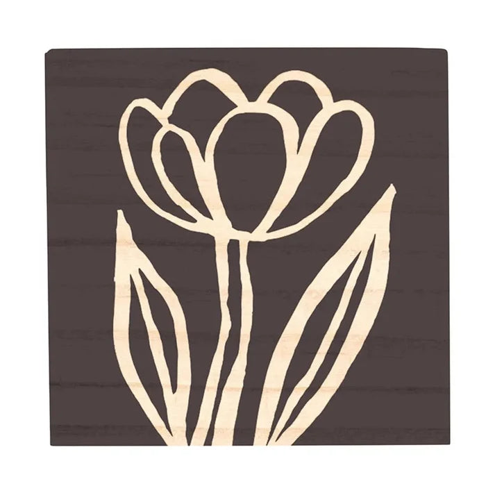 Stylized tulip design on wood for TREASURE BOX EARRINGS GOLDEN SHADOW box earrings