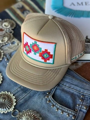 Tri-Aztec Embroidered Trucker Hat - Khaki