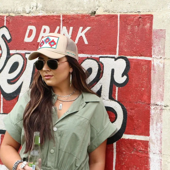 Tri-Aztec Embroidered Trucker Hat - Khaki