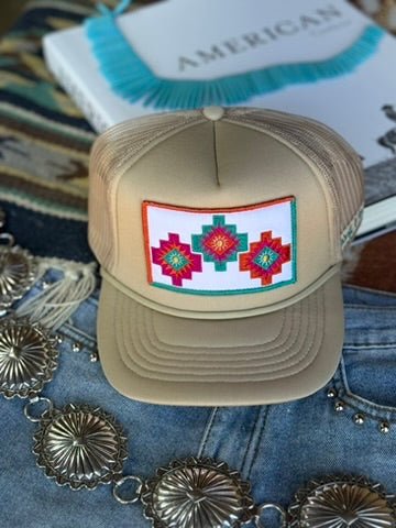 Tri-Aztec Embroidered Trucker Hat - Khaki