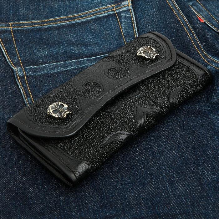 Tribal Black Genuine Leather Trifold Biker Wallet [2]