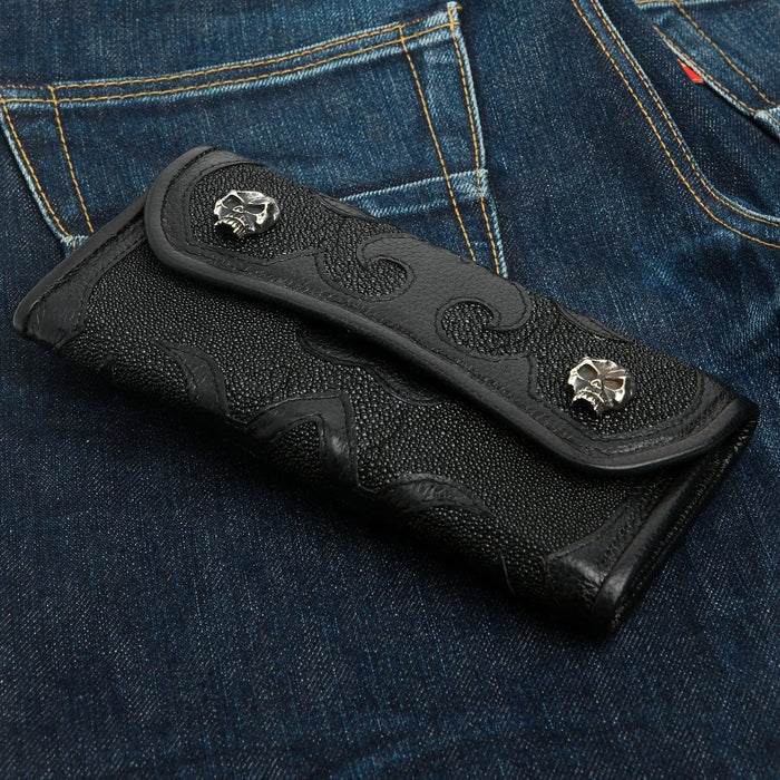 Tribal Black Genuine Leather Trifold Biker Wallet [3]