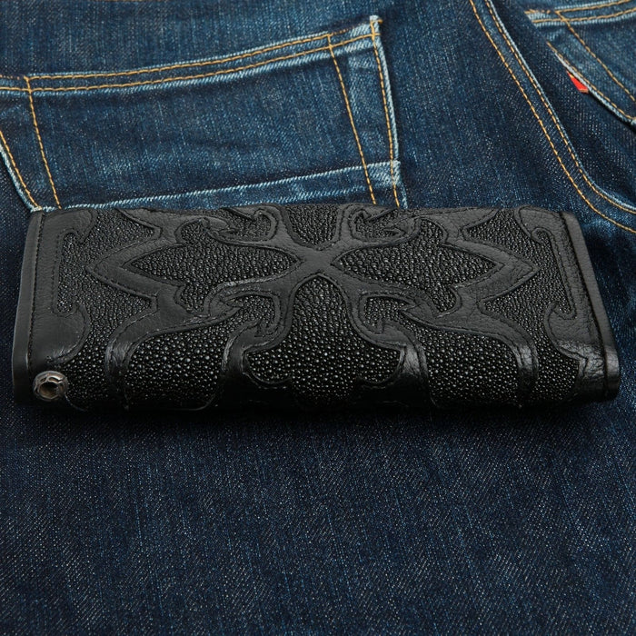 Tribal Black Genuine Leather Trifold Biker Wallet [4]