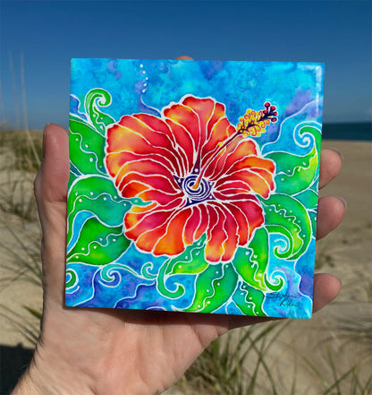 Tropical Hibiscus Ceramic Tile