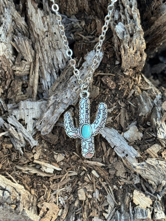 Turquoise Cactus Chain Necklace