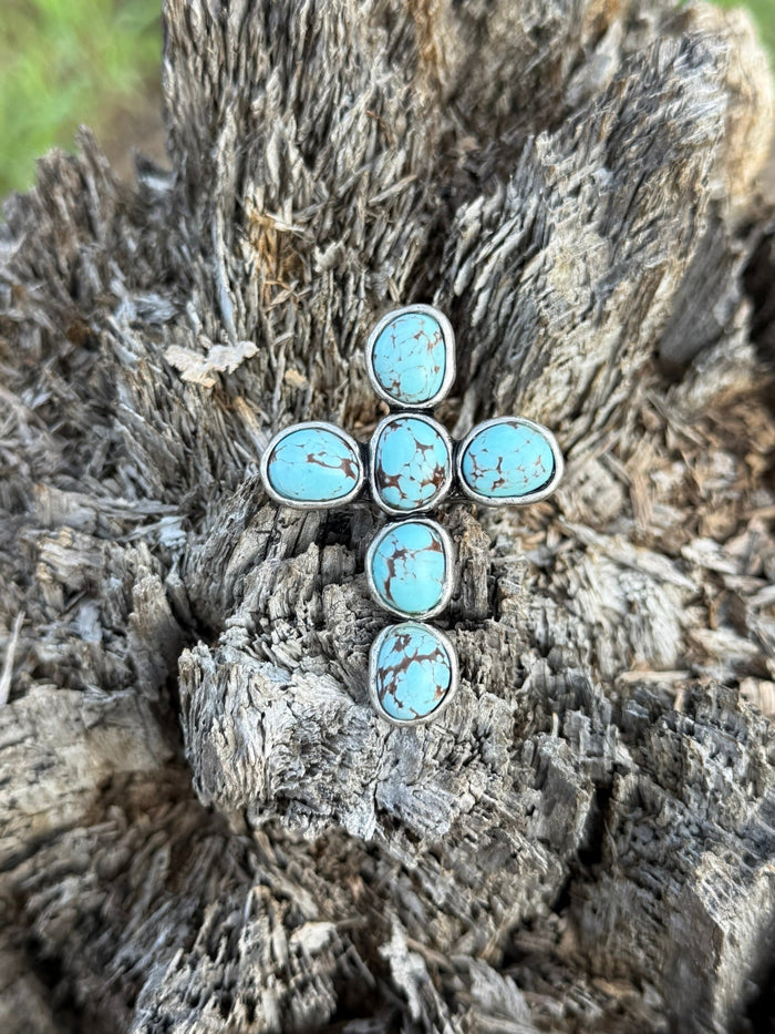 Turquoise Cluster Cross Stretch Ring