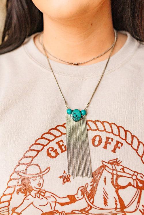 Turquoise Fringe Tassel Necklace