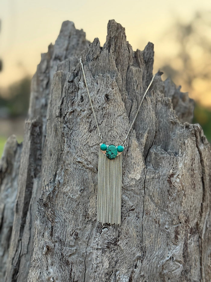Turquoise Fringe Tassel Necklace