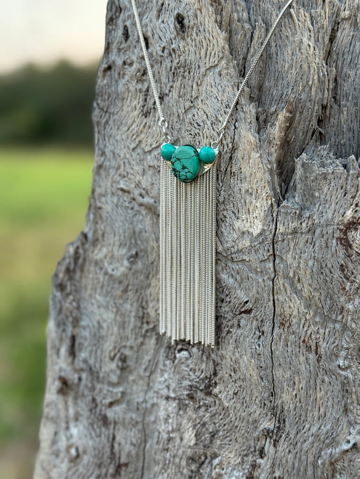 Turquoise Fringe Tassel Necklace
