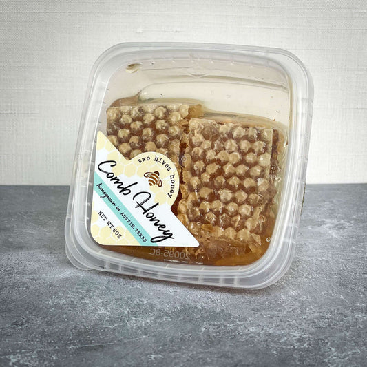 TWO HIVES SMALL HONEYCOMB in raw Central TX honey packaging.