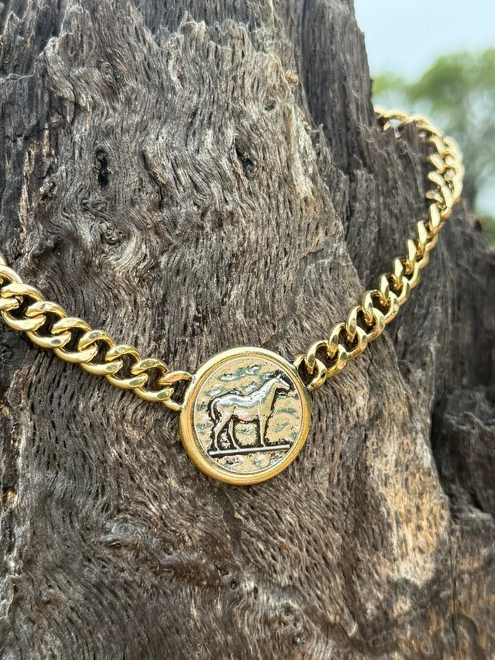 Two Tone Horse Coin Chain Necklace