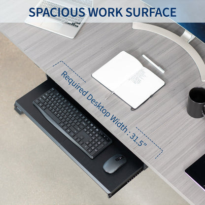 Under desk height adjustable pull-out sliding keyboard tray.