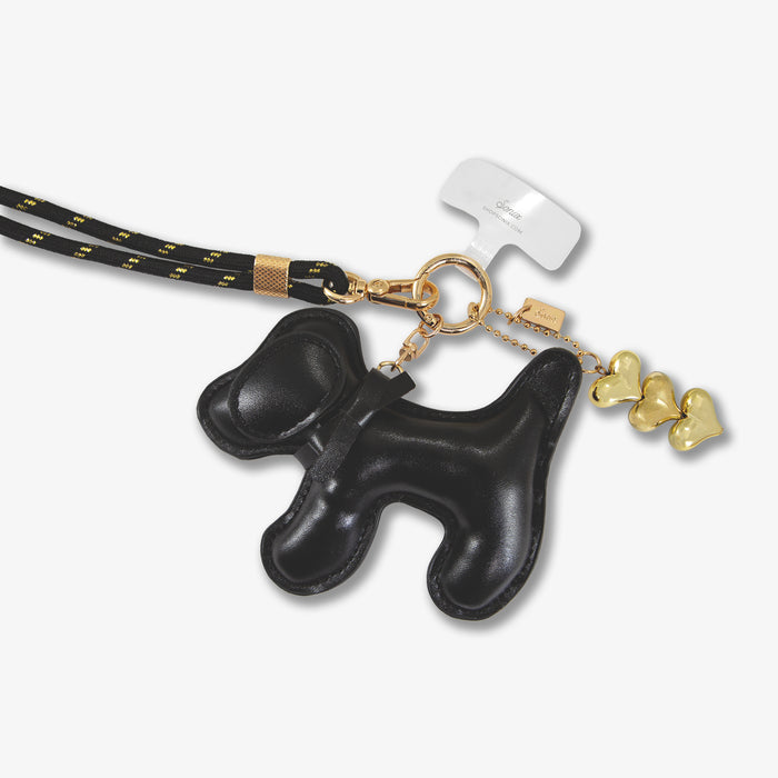 Universal Crossbody Phone Strap with Plush Animal - Black Dog