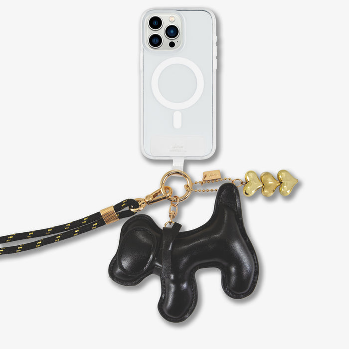 Universal Crossbody Phone Strap with Plush Animal - Black Dog