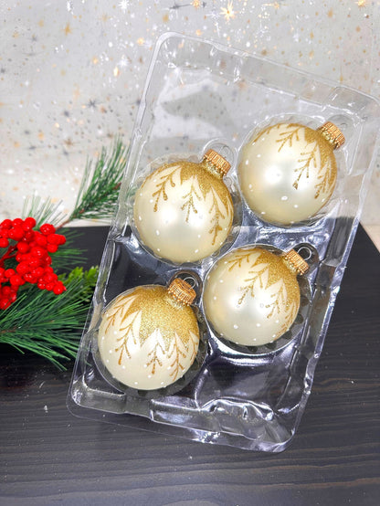 Vanilla Ice Velvet 2 5/8" (67mm) Glass Ball with Hanging Branches (4)
