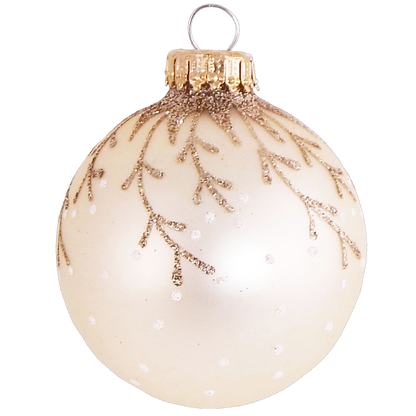 Vanilla Ice Velvet 2 5/8" (67mm) Glass Ball with Hanging Branches (4)