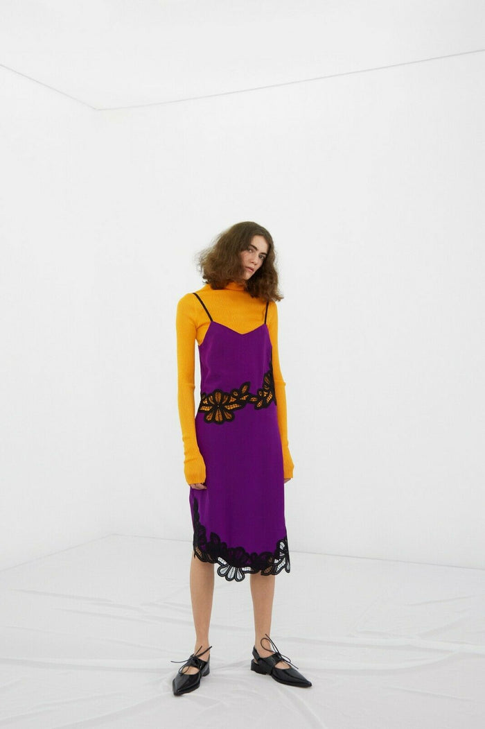 VICTORIA BECKHAM Silk Purple Floral 90s Style Slip Dress