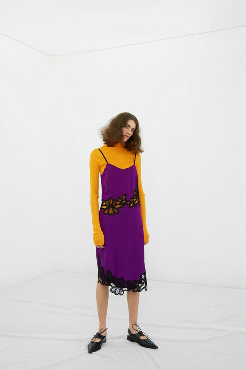 VICTORIA BECKHAM Silk Purple Floral 90s Style Slip Dress
