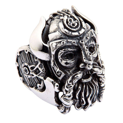 The side view of the Viking ring, showcasing the intricate Viking shield detail on the band.