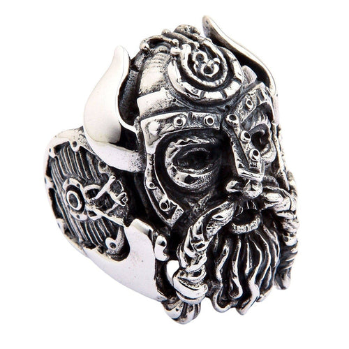 The side view of the Viking ring, showcasing the intricate Viking shield detail on the band.