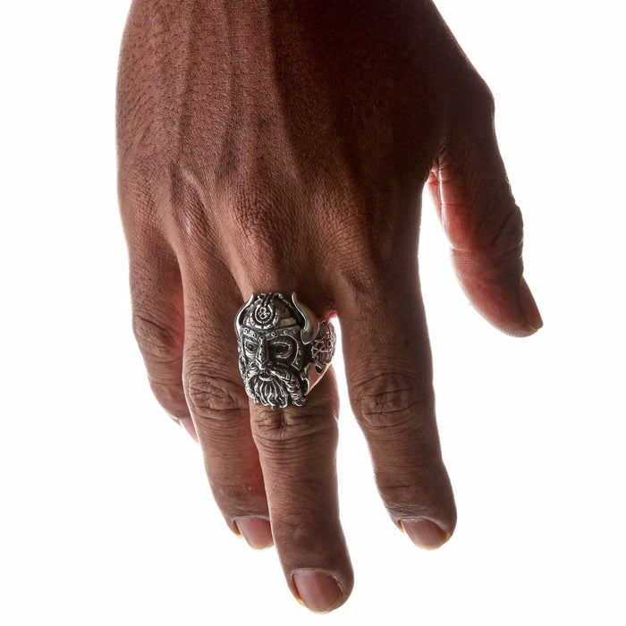 A biker-style Viking ring in solid 925 sterling silver, perfect for fans of heavy metal fashion.