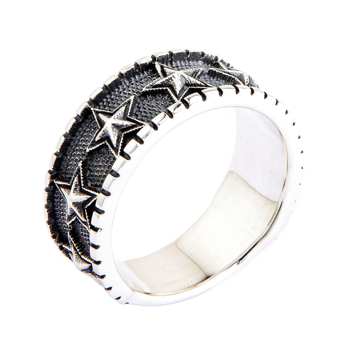 Oxidized Silver Star Band Ring – Punk Rock Gothic Style Jewelry