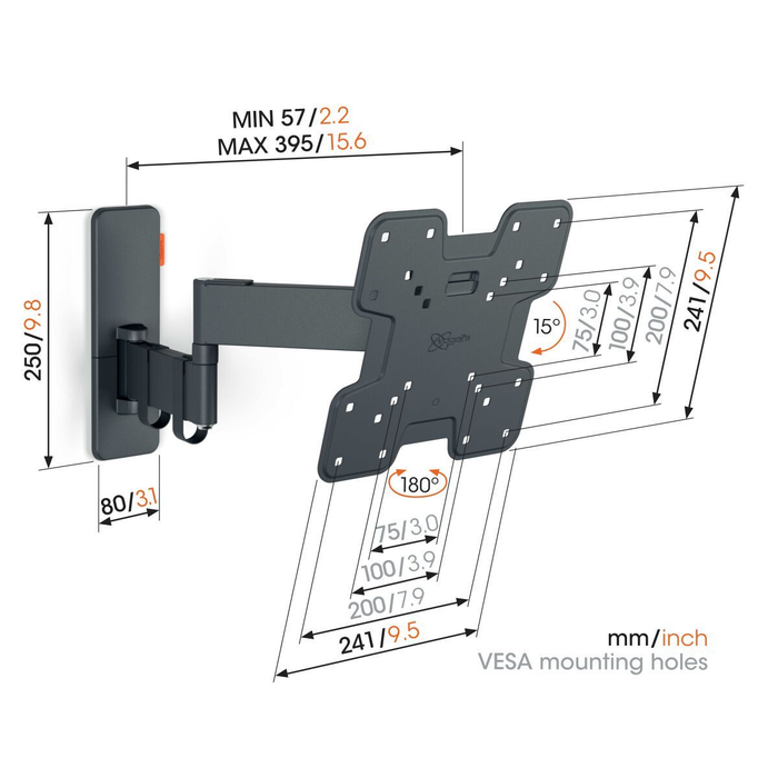 Vogels Quick TVM 1245 Full-Motion TV Wall Mount for TVs from 19 to 43 inches Black