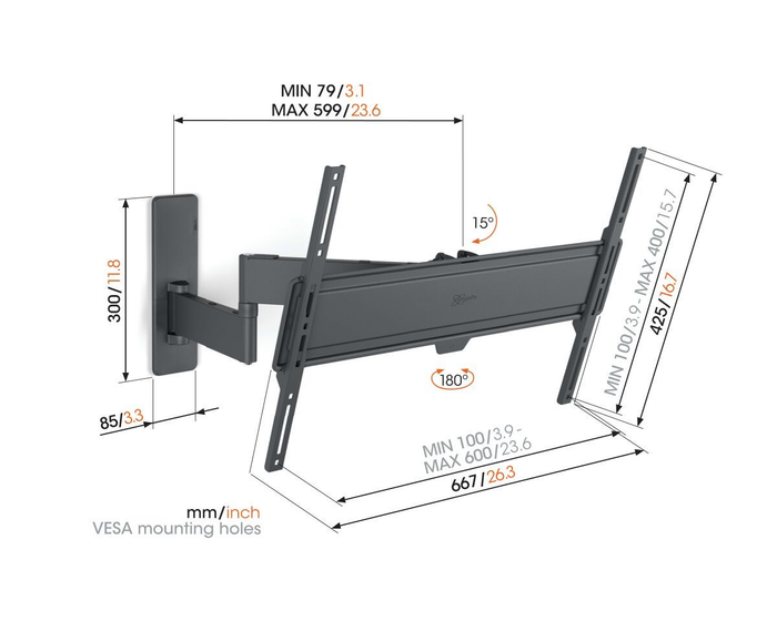 Vogels Quick TVM 1645 Full-Motion TV Wall Mount for TVs from 40 to 77 inches Black