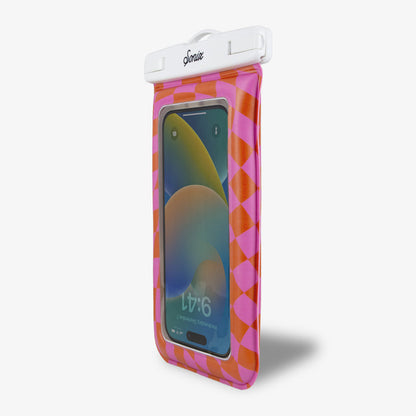 Waterproof Phone Pouch - Checkmate Pink/Orange