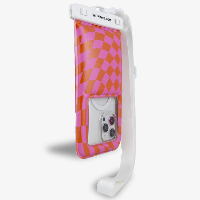 Waterproof Phone Pouch - Checkmate Pink/Orange