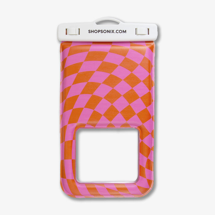 Waterproof Phone Pouch - Checkmate Pink/Orange