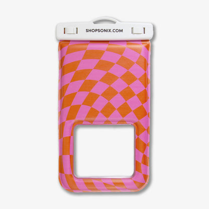 Waterproof Phone Pouch - Checkmate Pink/Orange