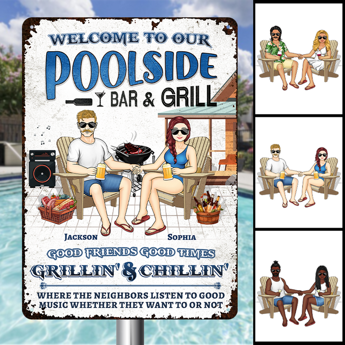 Welcome To Our Swimming Poolside - Pool Sign - Personalized Custom Metal Signs