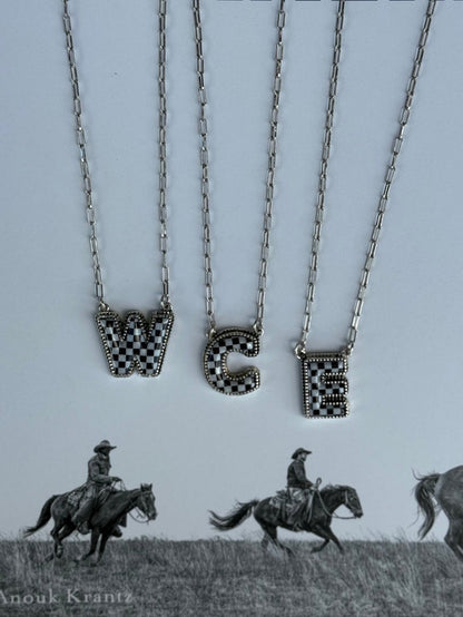 Western Checkered Initial NecklaceA