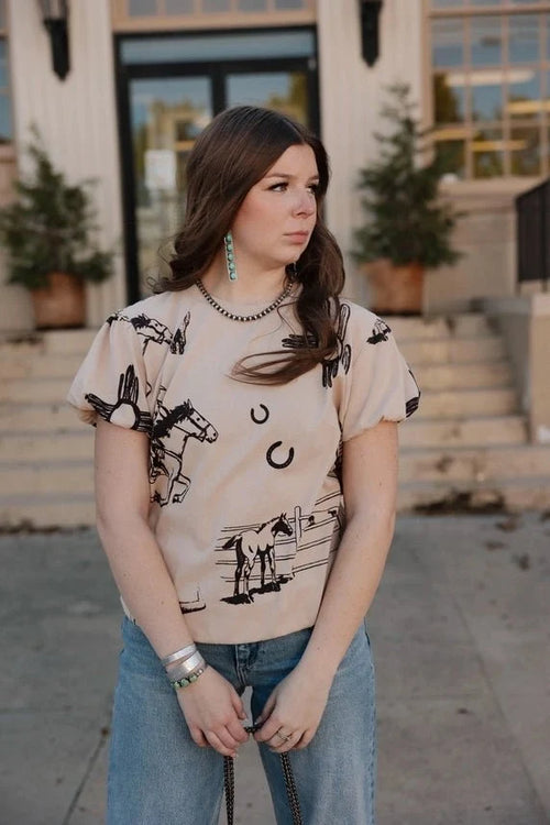 Western Trails Puff Sleeve TopS