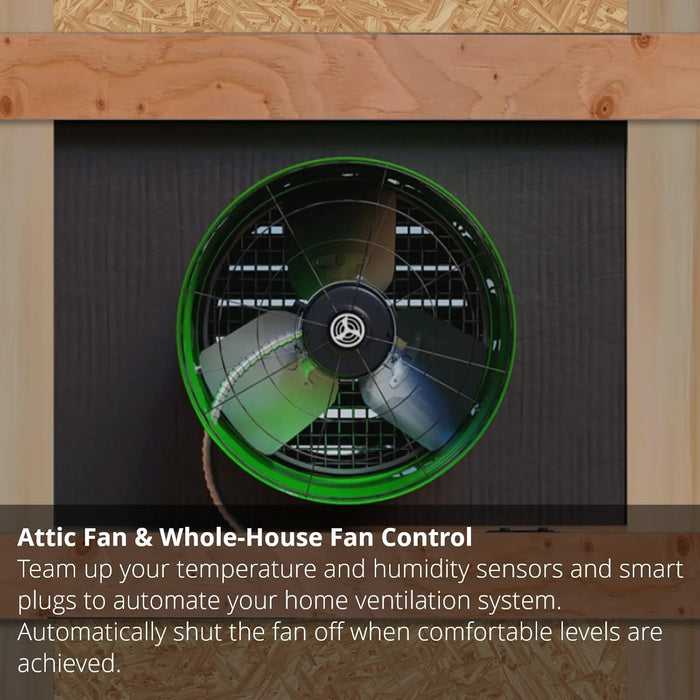 Attic fan with control panel with the smart energy plug having a whole-house fan control.